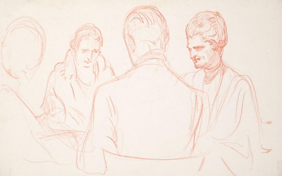 Study of four unidentified figures (possibly playing cards) Image 1