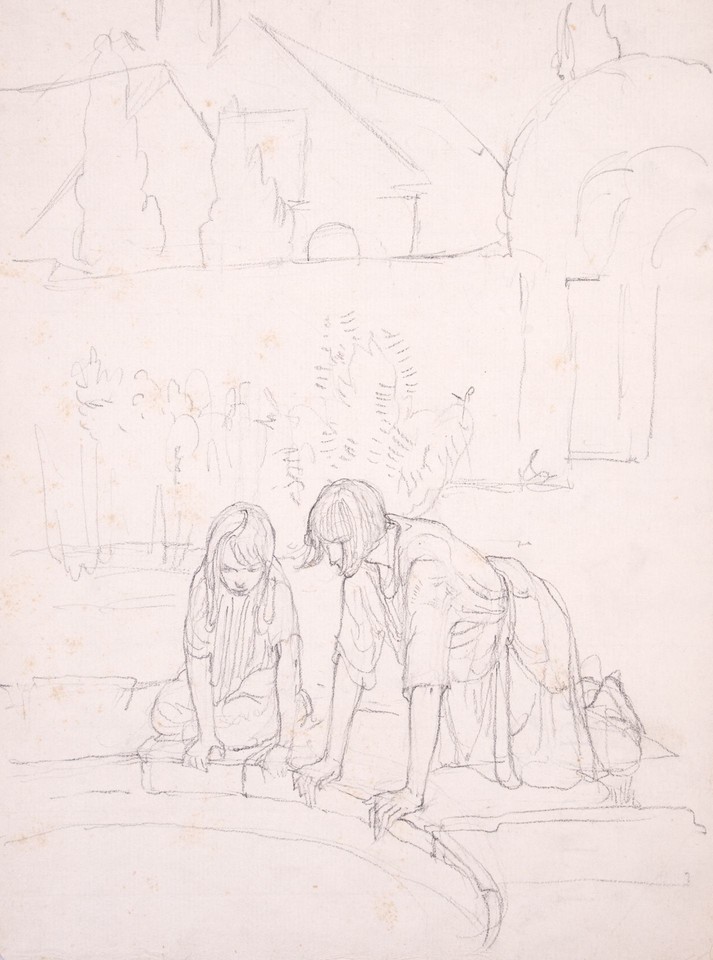 Portrait study of two unidentified girls outdoors at edge ... Image 1