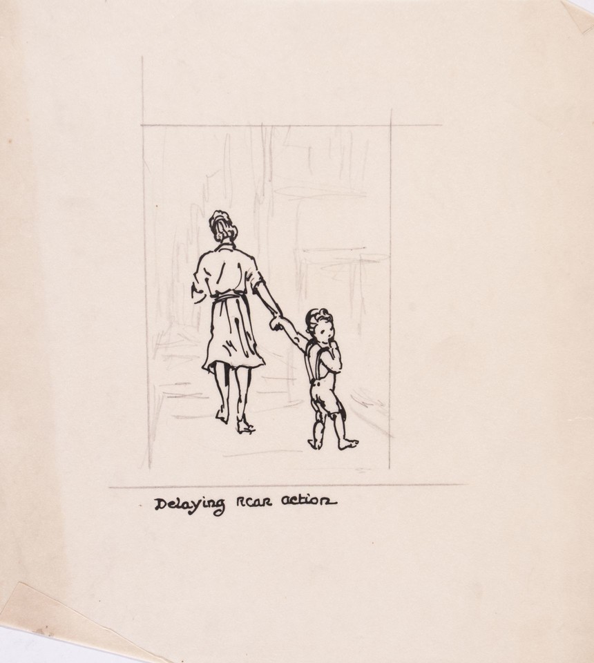 &quot;Delaying rear action&quot; (study of young child being led away ... Image 1