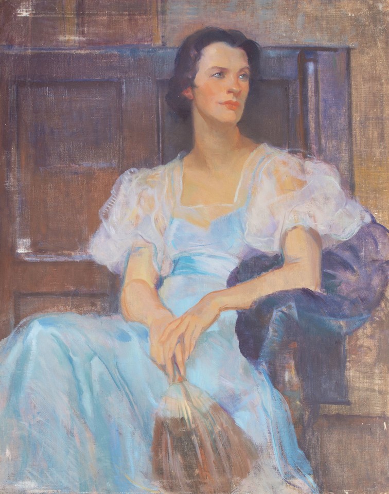 Portrait study of an unidentified woman in blue dress Image 1