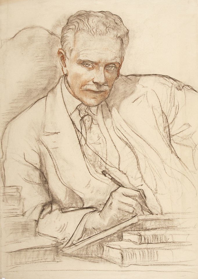 Portrait study of unidentified man seated at desk and ... Image 1