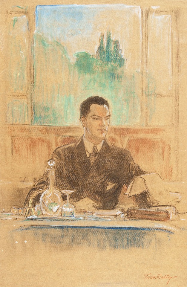 Portrait study of unidentified man seated at desk in front ... Image 1