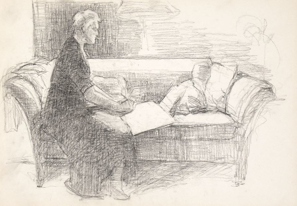 Portrait study of unidentified woman seated on sofa and ... Image 1