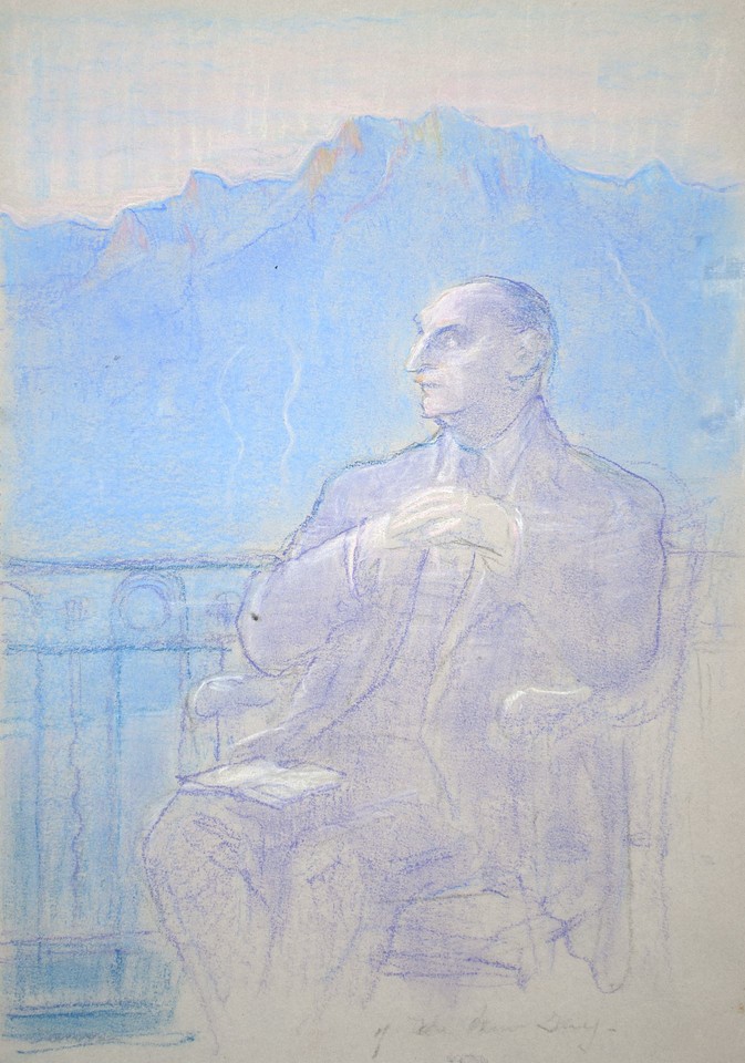 Portrait study of Frank Buchman seated outdoors against a ... Image 1