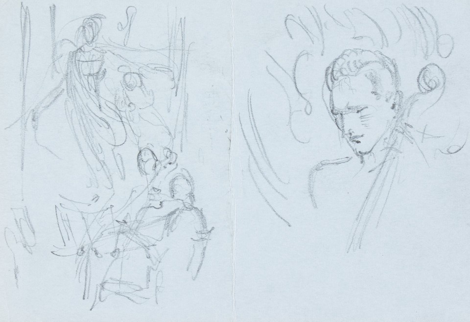 Study of unidentified female figure with musicians; ... Image 1