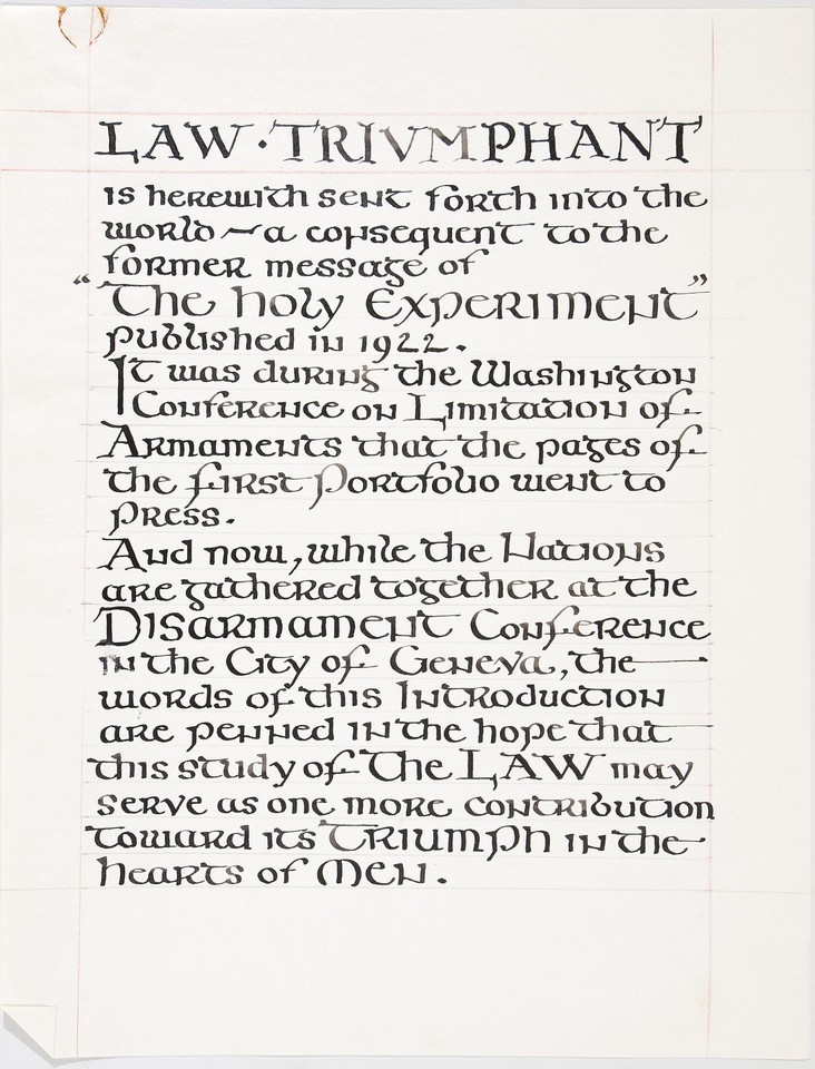 Illuminated text study of Page Foreword for Law Triumphant:  ... Image 1