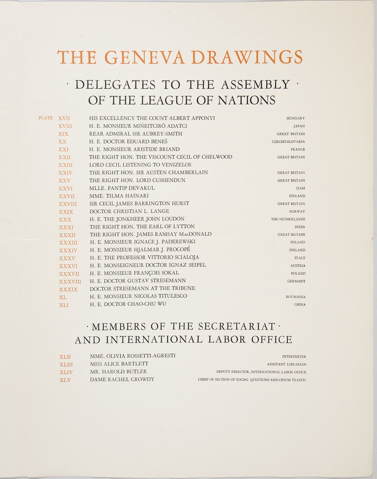 Page Printer's proof of The Geneva Drawings Plate List for L ... Image 1