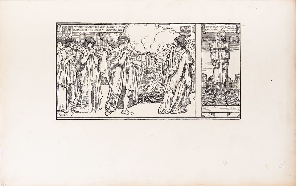 Illustrations of &quot;Burning of the Books&quot; and &quot;William Tyndale ... Image 1