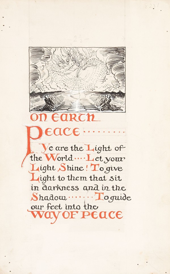 Illuminated text study for &quot;On Earth Peace&quot; Christmas card Image 1