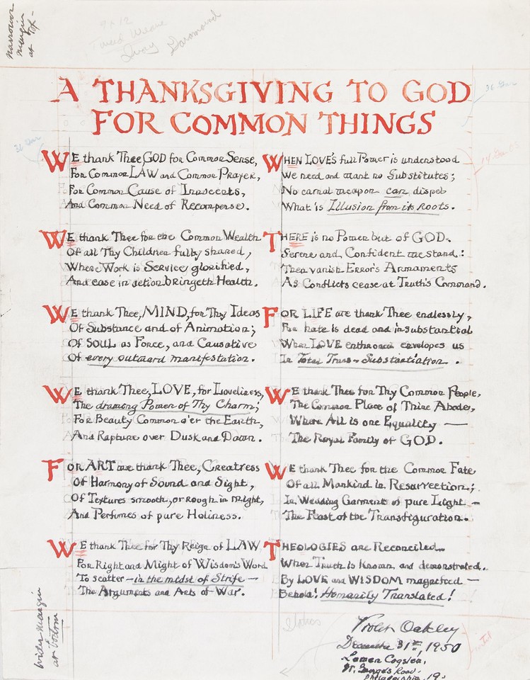 Illuminated text study for &quot;A Thanksgiving to God for Common ... Image 1