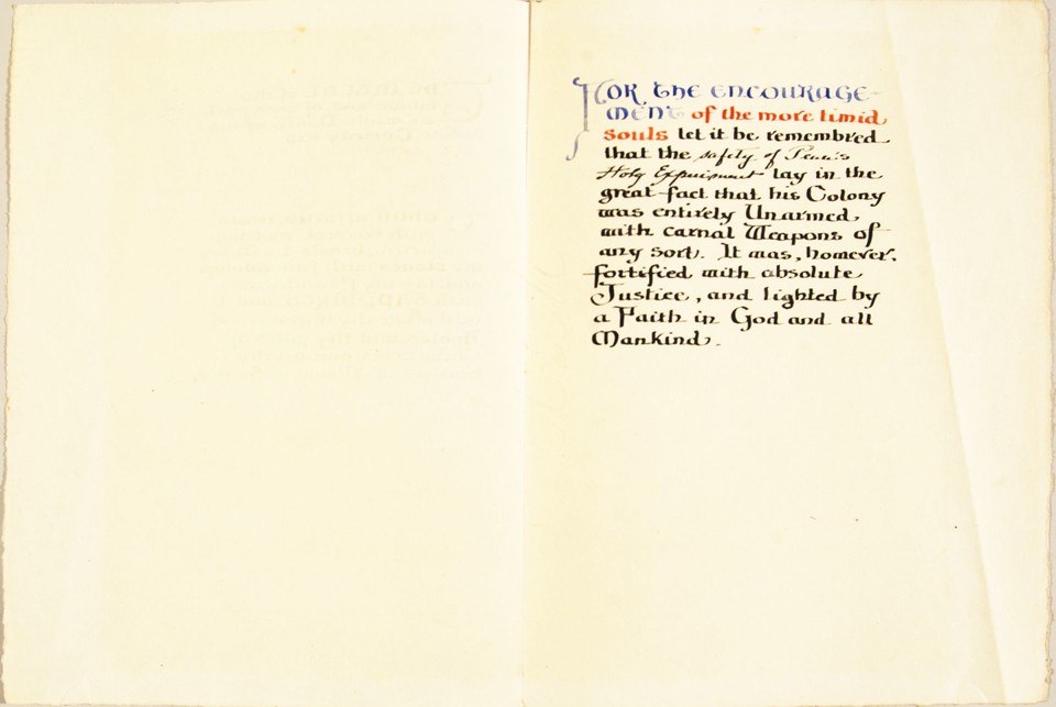 Illuminated text study, &quot;The Safety of Penn's Holy Experimen ... Image 1