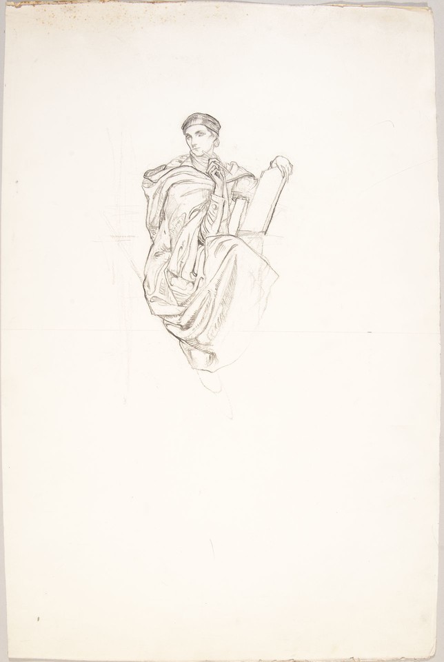 Study of seated scribe from illuminated letters “WHY is the  ... Image 1
