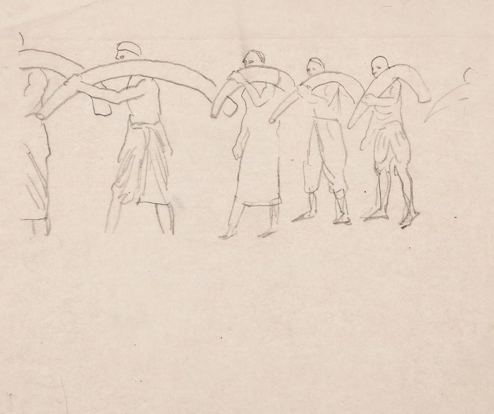 Illustration study of row of men carrying bundles over ... Image 1