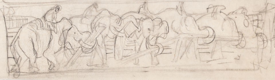 Illustration study of laboring elephants with riders for Chr ... Image 1