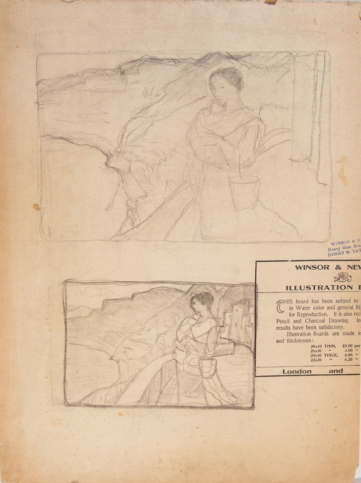 Illustration studies of woman overlooking bay for unidentifi ... Image 1