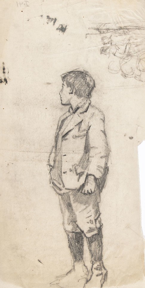 Illustration study of a boy looking backward and undeciphera ... Image 1