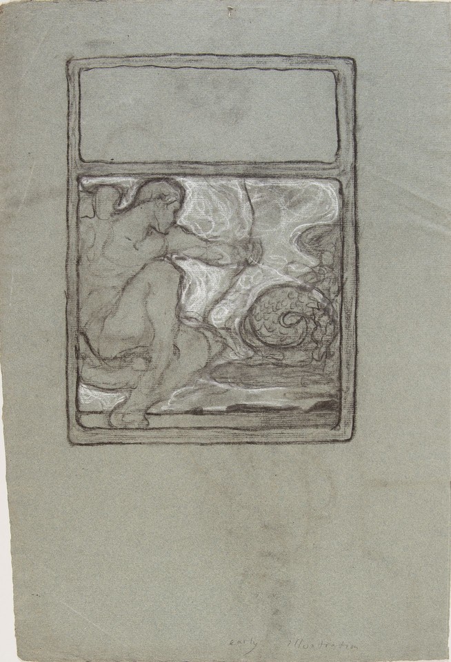 Illustration study of male figure pointing bow toward dragon ... Image 1