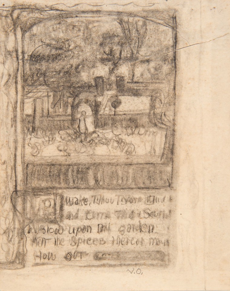 Illustration study of garden scene with text below for unide ... Image 1