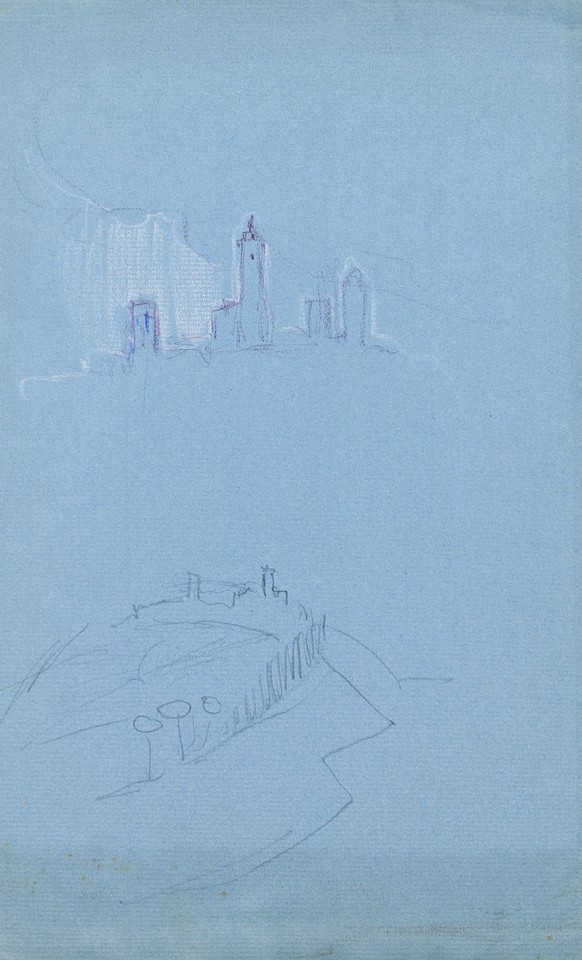 Sketches of towers on distant mountain Image 1