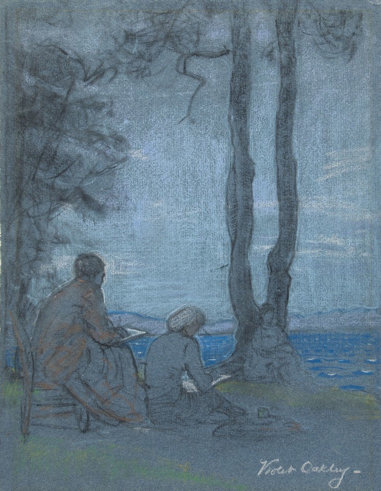 Two Figures Seated at Lakeside Image 1