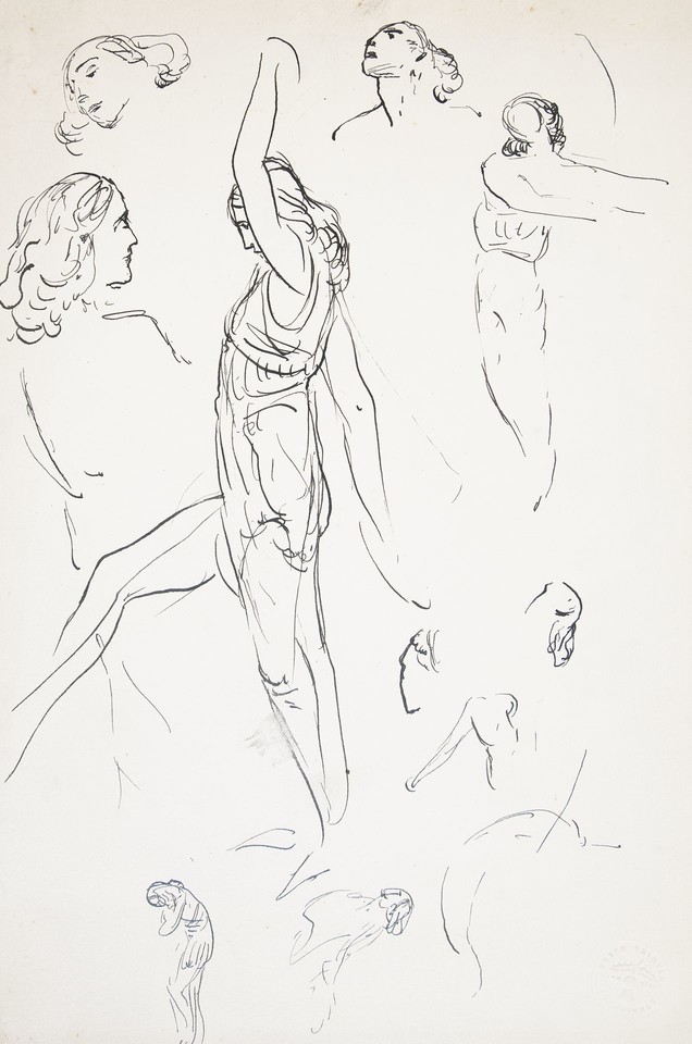 Studies of female dancer and woman's head Image 1