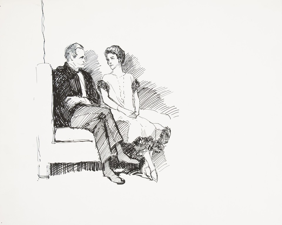 Study of man and woman seated side by side Image 1