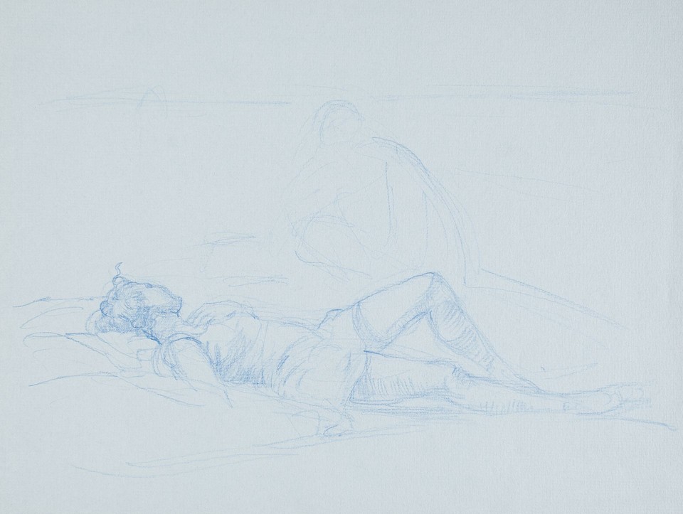 Study of figures on beach including recling woman dressed ... Image 1