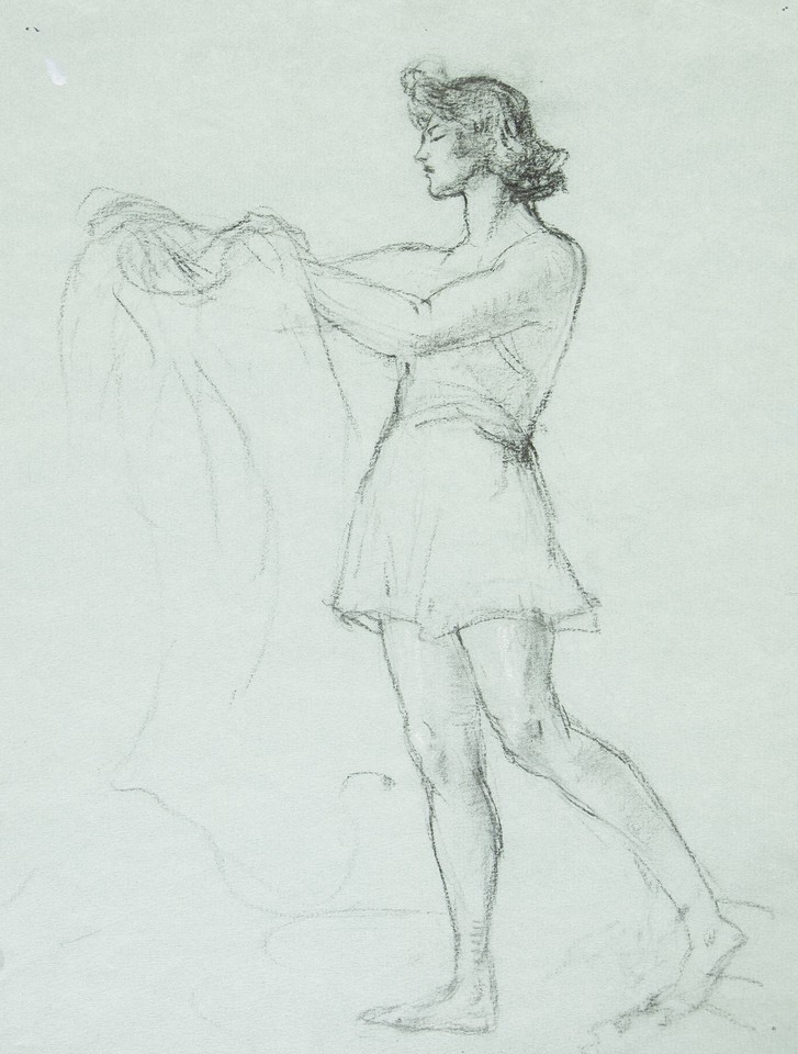 Study of woman dressed in bathing suit, shaking out towel Image 1