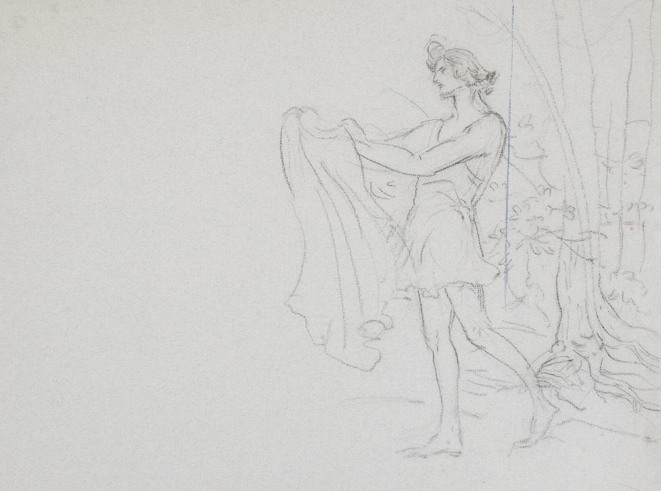 Study of woman dressed in bathing suit, shaking out towel ... Image 1