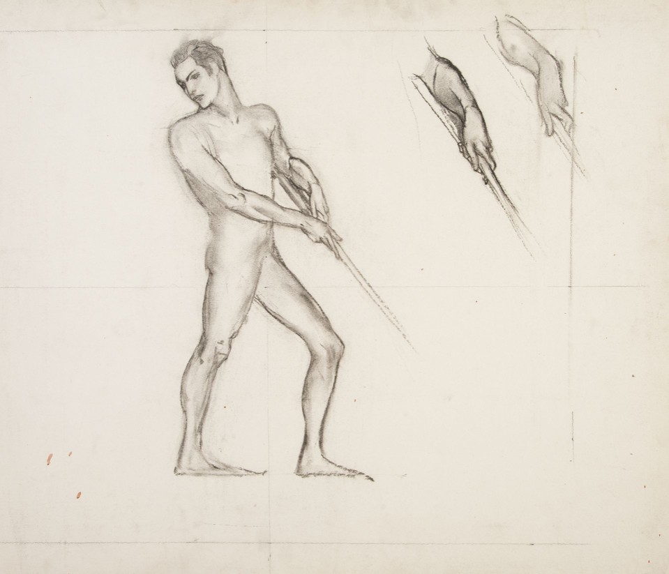 Full-length study of male nude turning head with detail ... Image 1