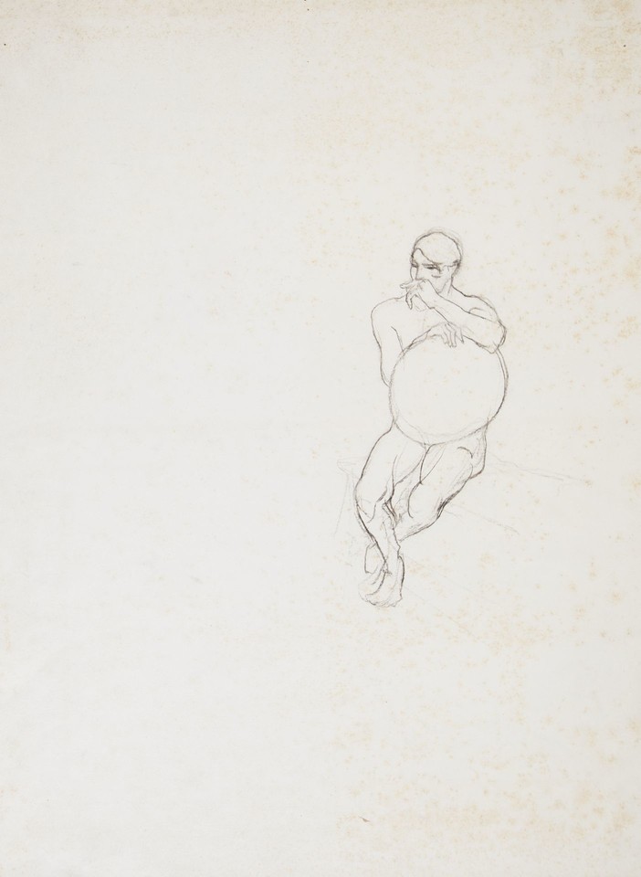 Study of seated male nude with disk on lap Image 1