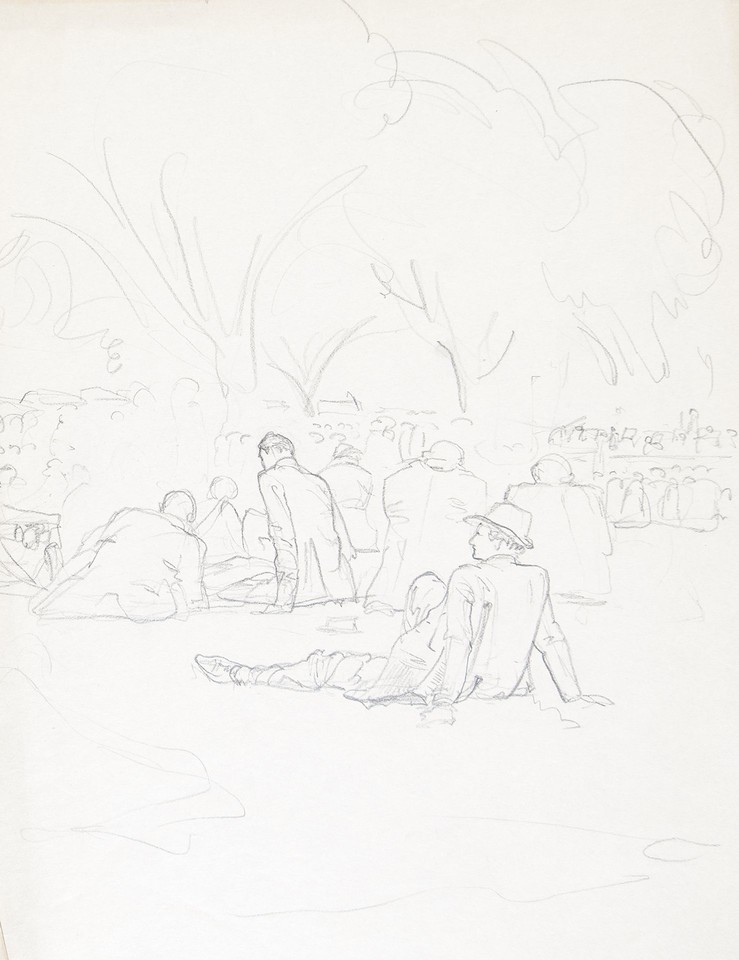 Study of crowd seated on lawn Image 1