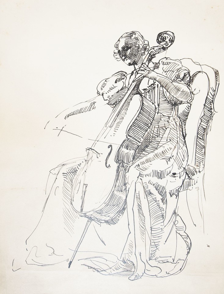 Full-length study of woman playing cello Image 1