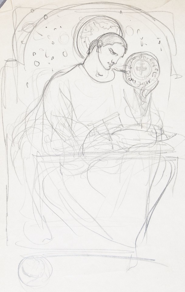 Study of figure holding orb with celestial background Image 1