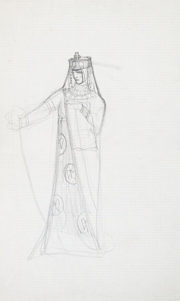 Full-length study of woman in Medieval costume and headdress Image 1