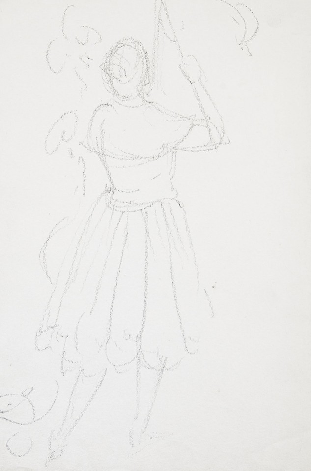 Full-length study of woman seen from the back holding shears Image 1