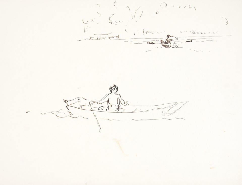 Study of figure in rowboat with distant landscape Image 1