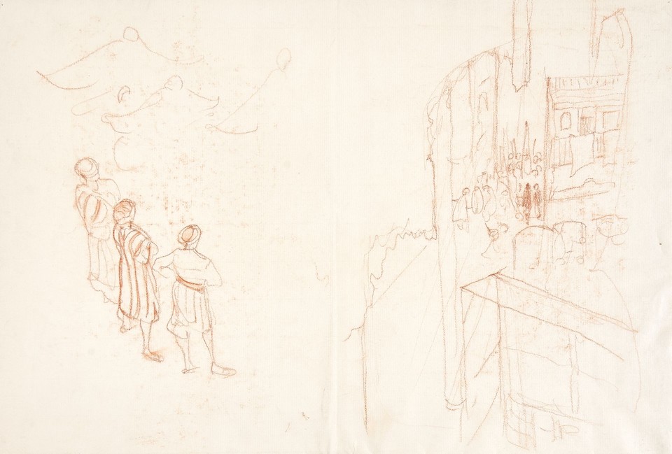 Studies of three figures seen from the back dressed in ... Image 1