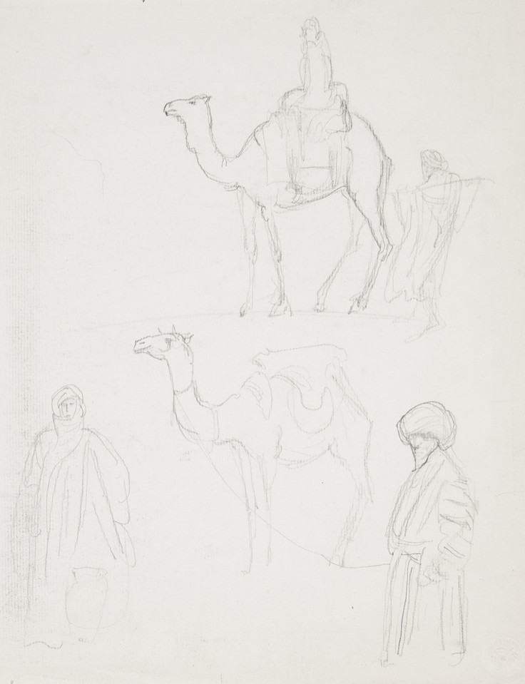 Studies of Moroccan men with camels and figure in burnouse ... Image 1