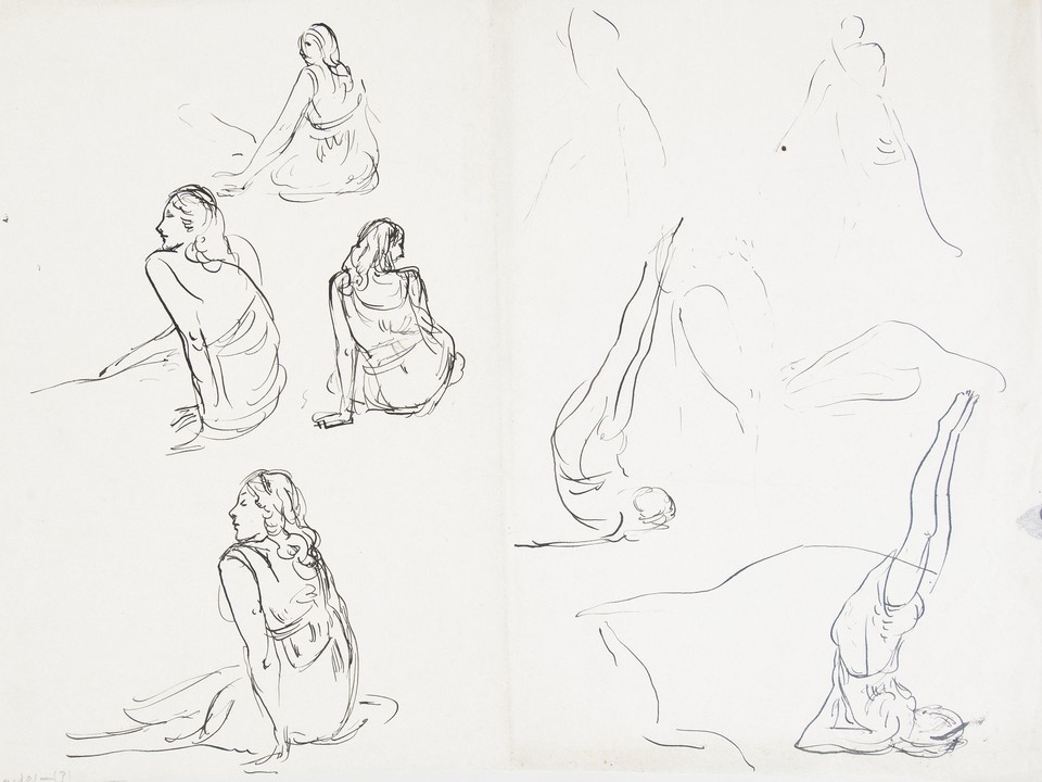 Studies of woman seated and woman in stretching position ... Image 1
