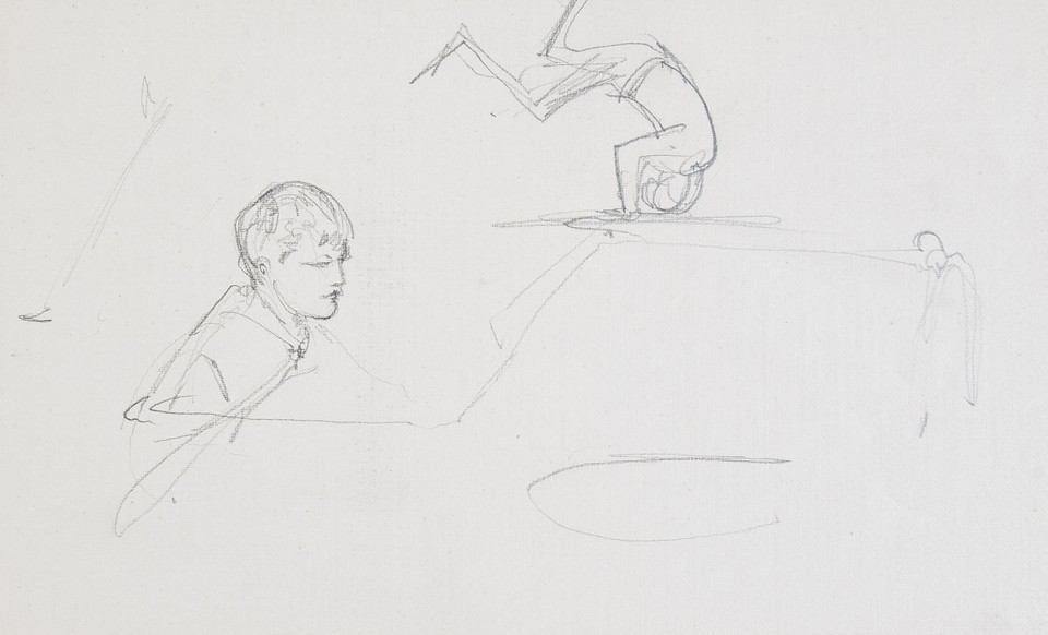 Studies of boy in a car and undecipherable figure standing ... Image 1