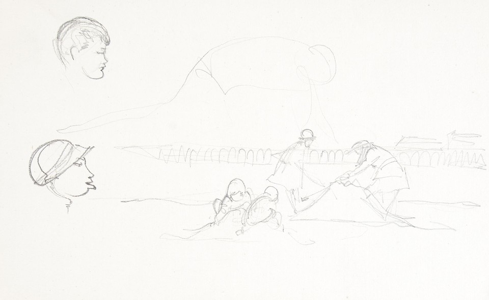 Study of children playing in the sand at the beach and head ... Image 1