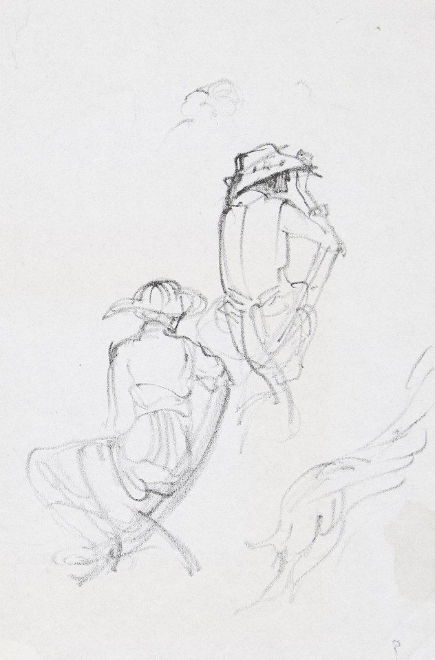 Study of women in sun hats and seated in folding beach ... Image 1