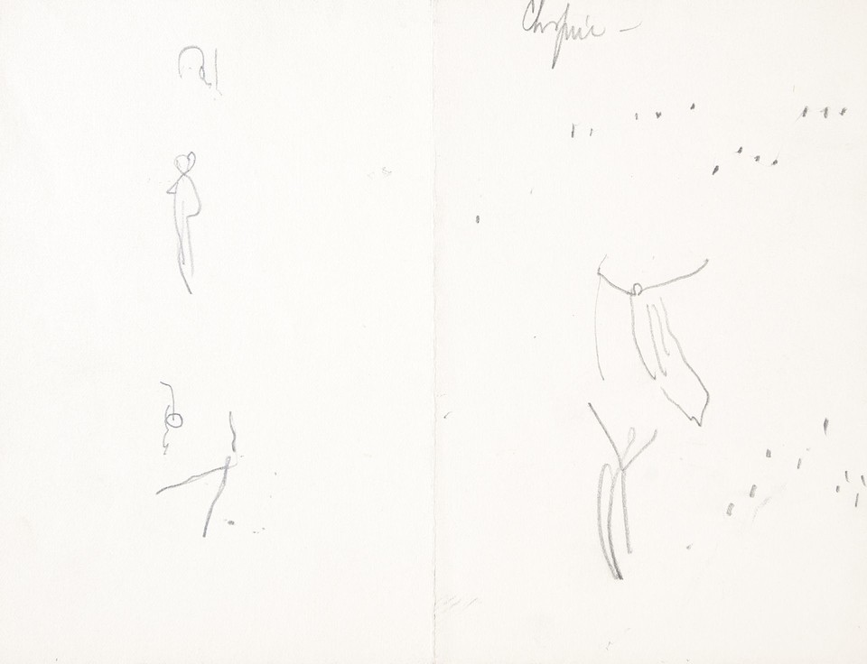 Studies of dancing figure and undecipherable markings  Image 1