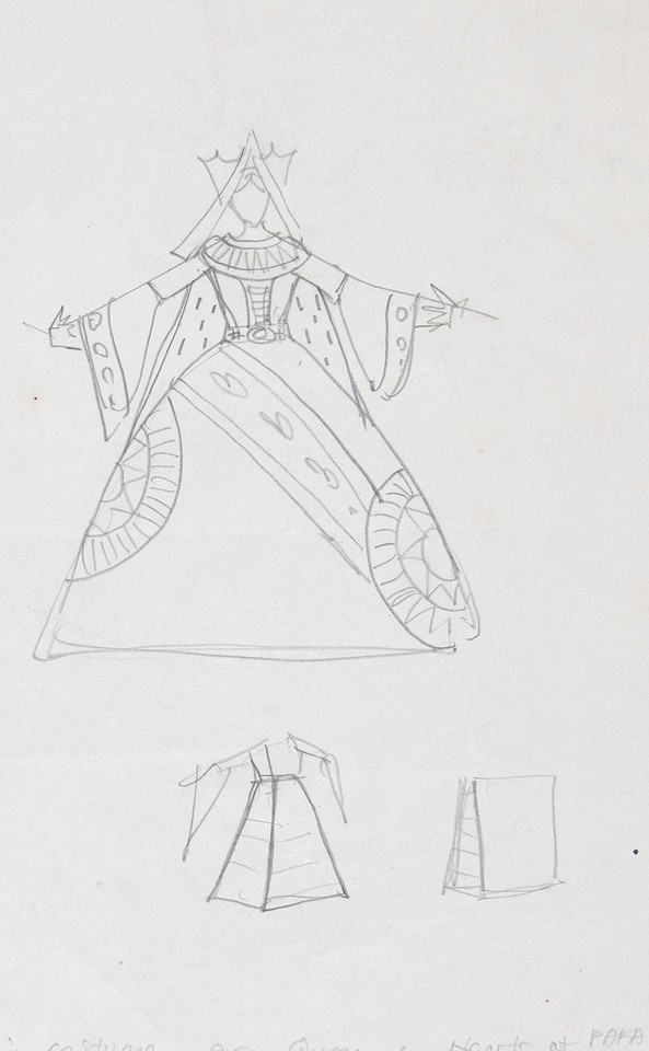 Study of Queen of Hearts costume and thumbnail sketches Image 1