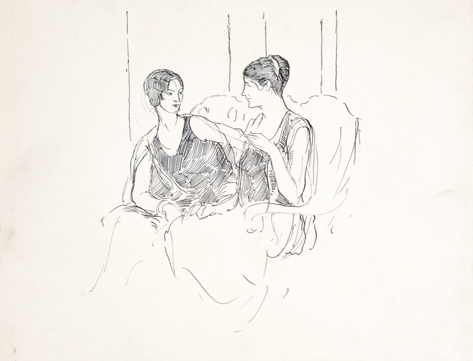 Study of two swomen seated side by side and conversing Image 1