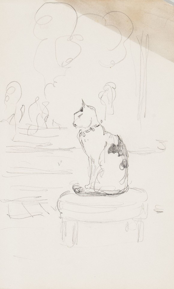 Study of cat sitting on stool Image 1