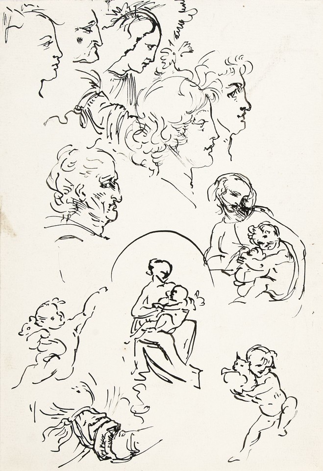 Studies of head profiles and figures from notebooks of Leona ... Image 1