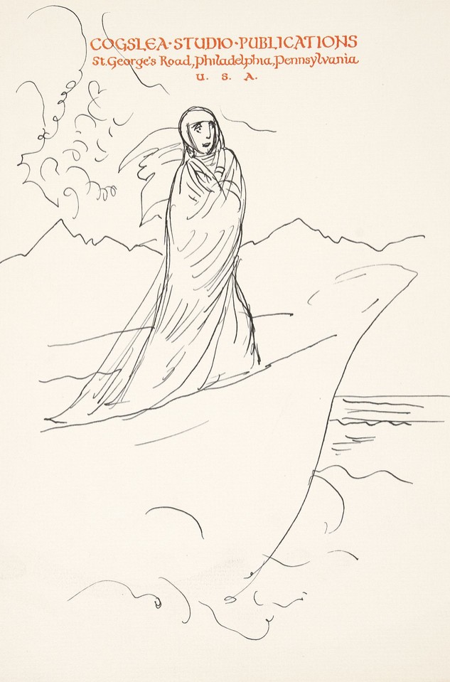 Study of cloaked woman standing in boat at sea  Image 1
