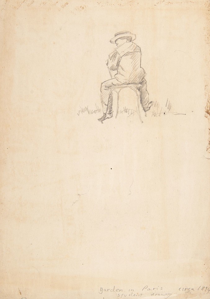 Study of seated figure dressed in sailor suit and boater hat ... Image 1